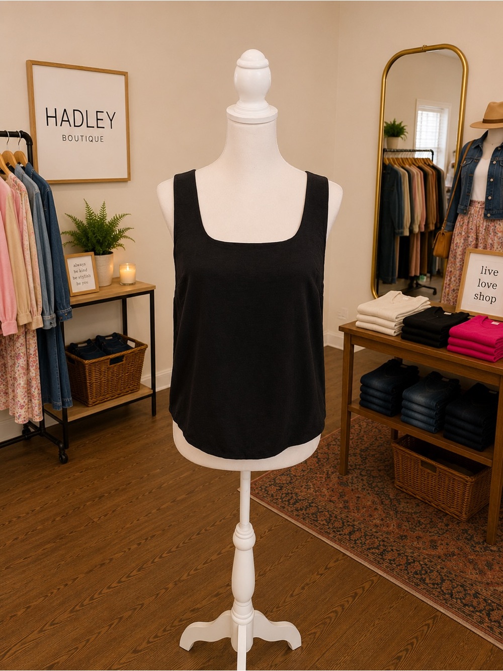 Timing Black Square Neck Crop Tank Top Size Small NWT Minimalist